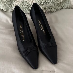Silvia Fiorentina Black Satin Kitten Heels Pointed Toe Made in Italy | Size 7.5